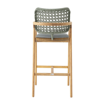 Ravena Stool Freijó Wood Nautical Rope Pearly Green Color Quaker Acqua Fabric