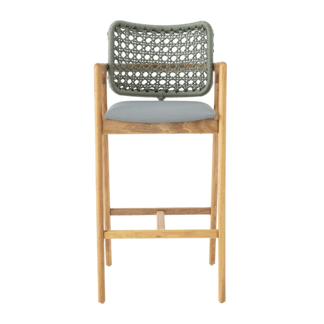 Ravena Stool Freijó Wood Nautical Rope Pearly Green Color Quaker Acqua Fabric