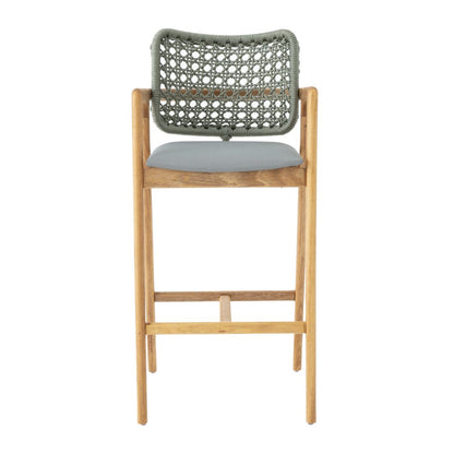 Ravena Stool Freijó Wood Nautical Rope Pearly Green Color Quaker Acqua Fabric