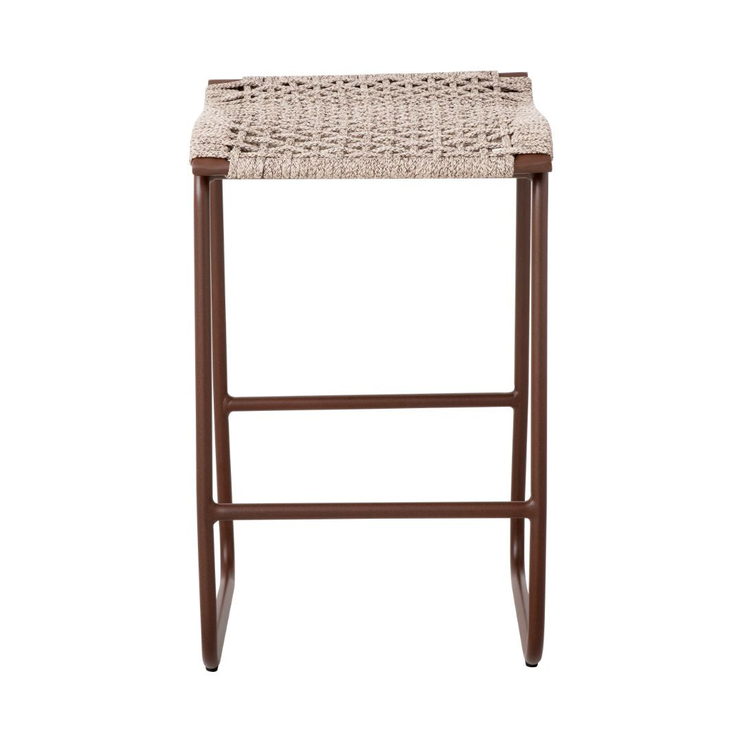 Britto Aluminum Stool Corten Color Flat Nautical Rope Mixed Sand Color
