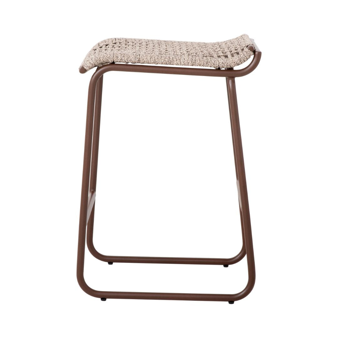 Britto Aluminum Stool Corten Color Flat Nautical Rope Mixed Sand Color