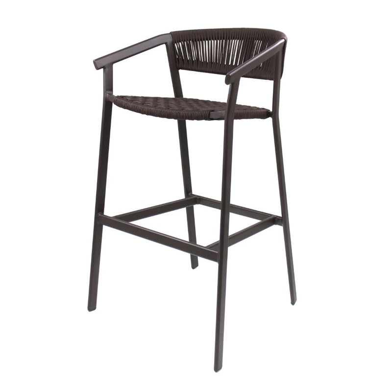 Taburete Duda con Brazo de Aluminio Color Marrón Cuerda Náutica Color Arena Mixto