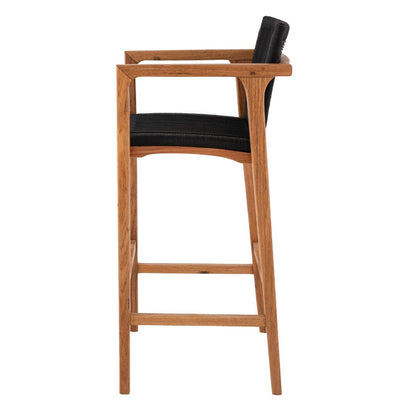 Taburete Itapuã con Brazo de Madera Freijó y Cuerda Náutica en Negro