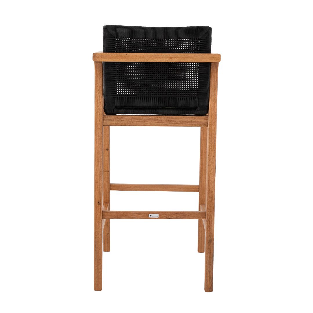 Taburete Itapuã con Brazo de Madera Freijó y Cuerda Náutica en Negro