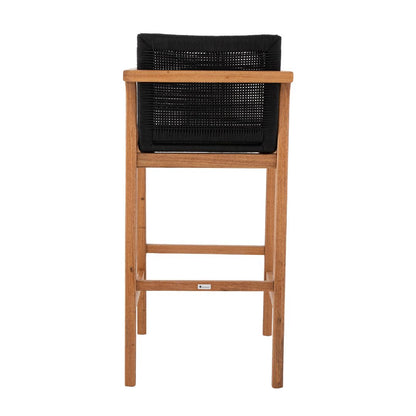 Taburete Itapuã con Brazo de Madera Freijó y Cuerda Náutica en Negro