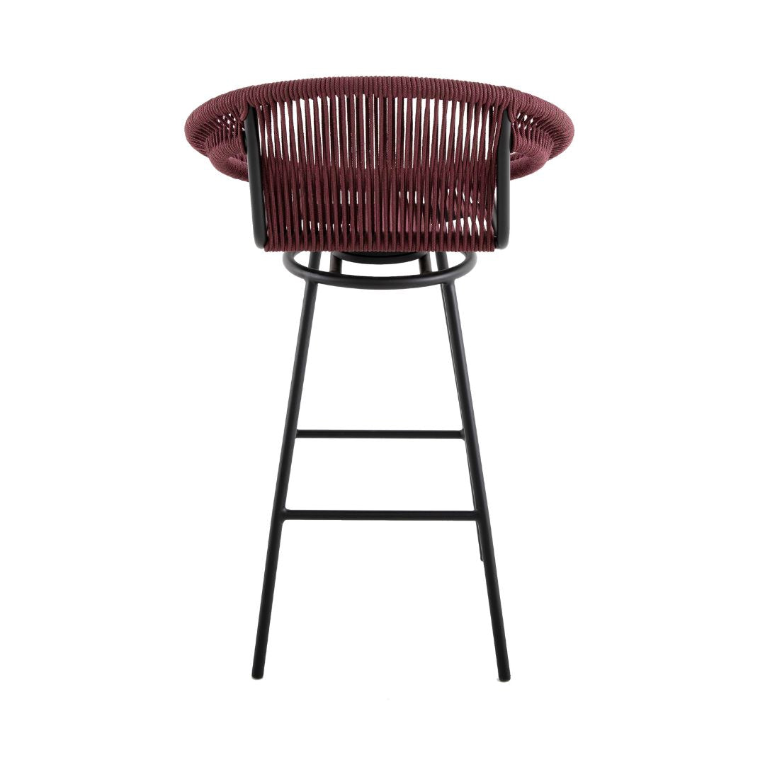 Taburete Martin Aluminio Cuerda Náutica Negra Color Marsala