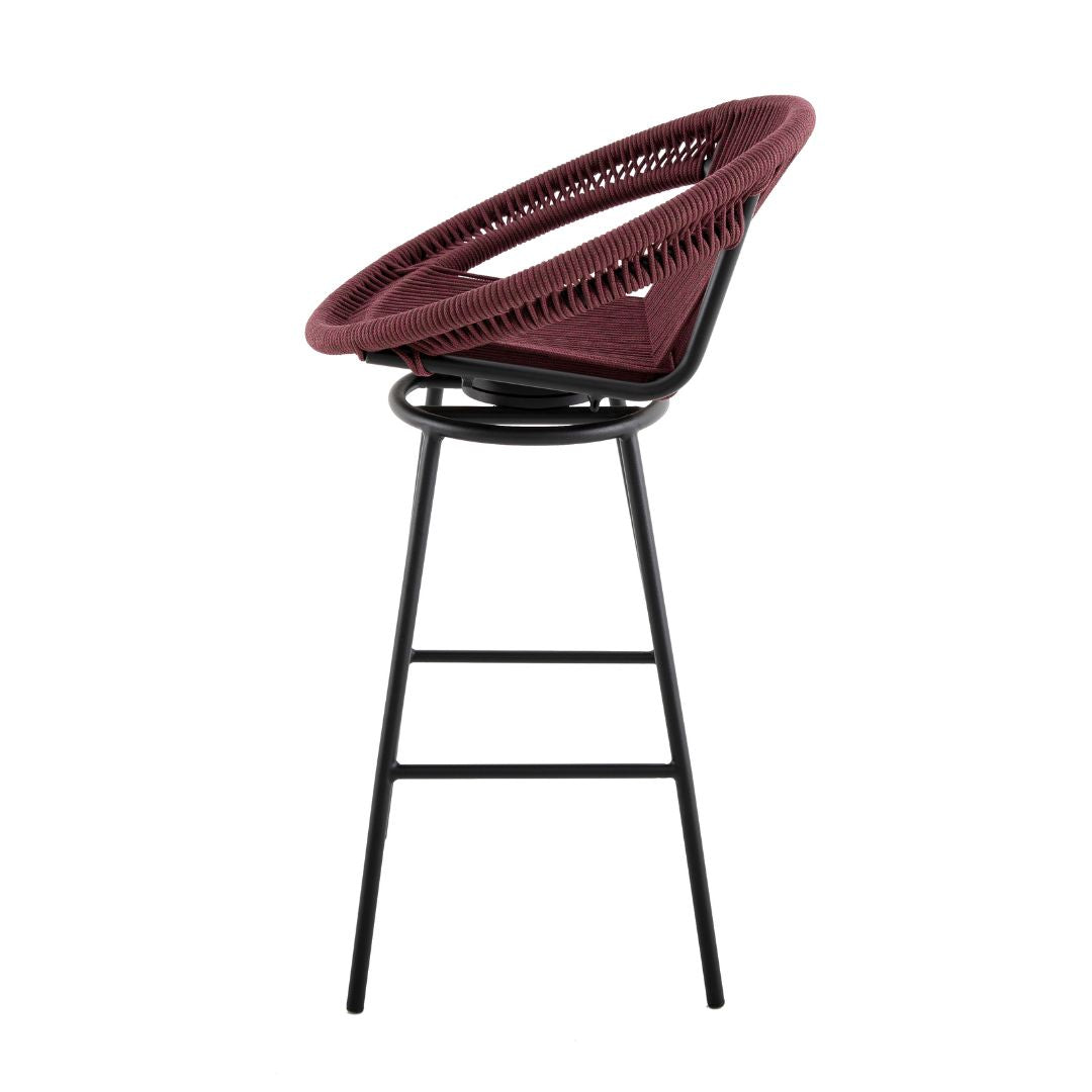 Taburete Martin Aluminio Cuerda Náutica Negra Color Marsala