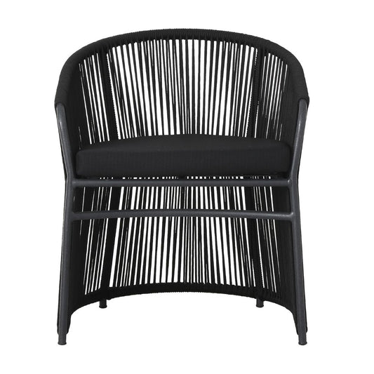 Ambiance Armchair Aluminum Lead Color Nautical Rope Color Black Upholstered Seat Black Quaker Fabric