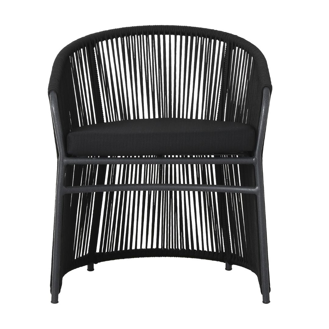 Ambiance Armchair Aluminum Lead Color Nautical Rope Color Black Upholstered Seat Black Quaker Fabric