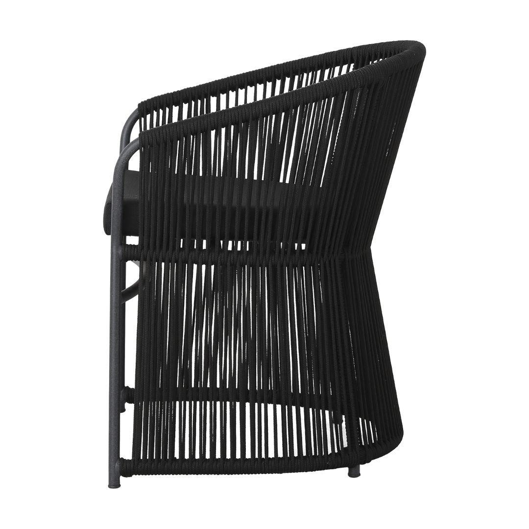 Ambiance Armchair Aluminum Lead Color Nautical Rope Color Black Upholstered Seat Black Quaker Fabric