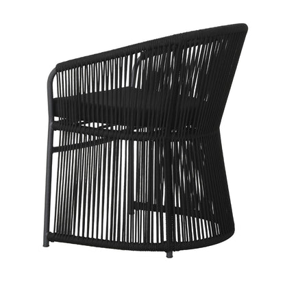 Ambiance Armchair Aluminum Lead Color Nautical Rope Color Black Upholstered Seat Black Quaker Fabric