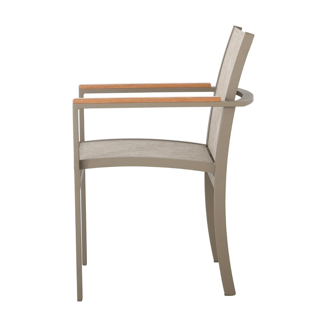 Sillón Amélia Freijó Madera Color Aluminio Fendi Tela Color Bronce Mixto