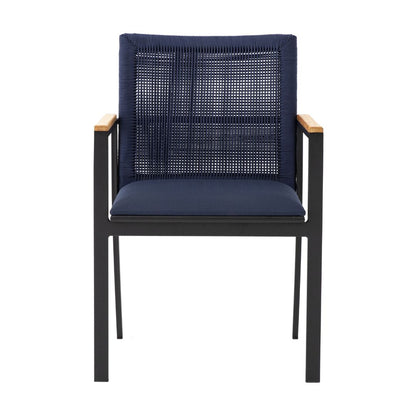 Amélia Armchair Freijó Wood Aluminum Lead Color Nautical Rope Navy Blue Color Upholstered Seat Navy Blue Fabric