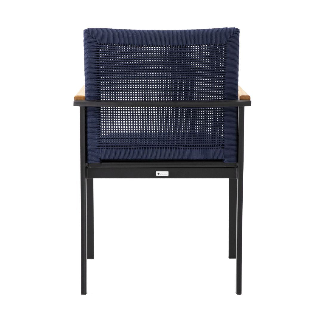 Amélia Armchair Freijó Wood Aluminum Lead Color Nautical Rope Navy Blue Color Upholstered Seat Navy Blue Fabric