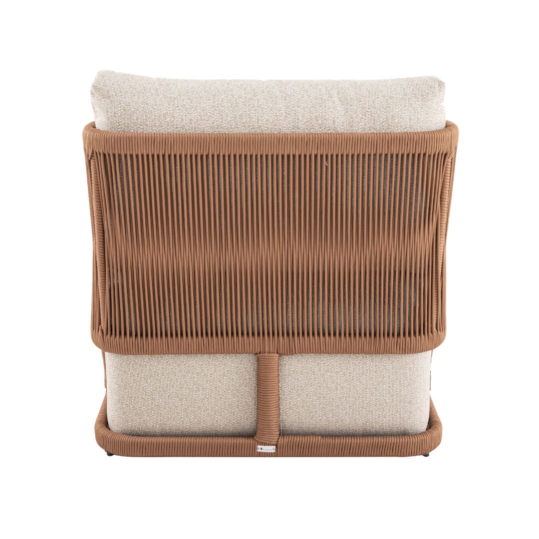 Sillón Antares Cuerda Náutica Color Bronce Respaldo y Asiento Tapizado en Tela Copacabana Beige y Marfil