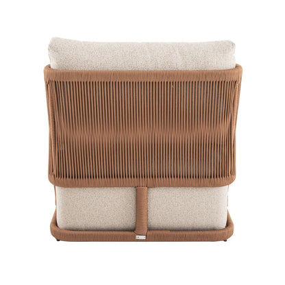 Sillón Antares Cuerda Náutica Color Bronce Respaldo y Asiento Tapizado en Tela Copacabana Beige y Marfil