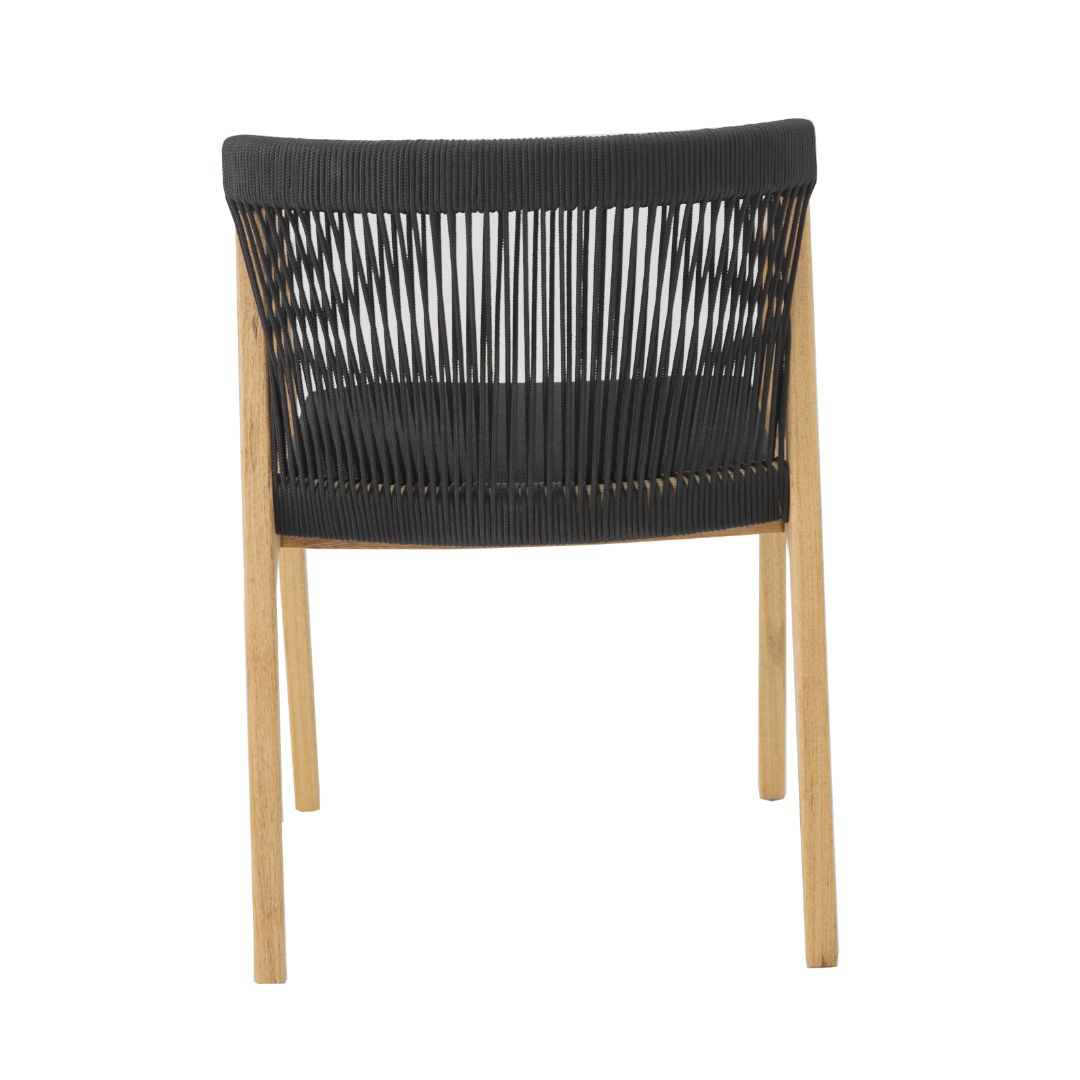 Ayron Armchair Freijó Wood Nautical Rope Black Color Upholstered Seat Quaker Fabric Black