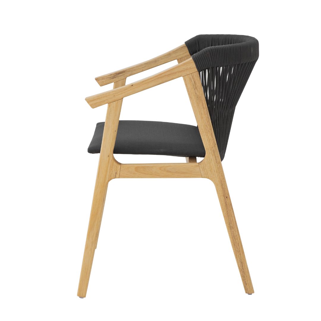 Ayron Armchair Freijó Wood Nautical Rope Black Color Upholstered Seat Quaker Fabric Black