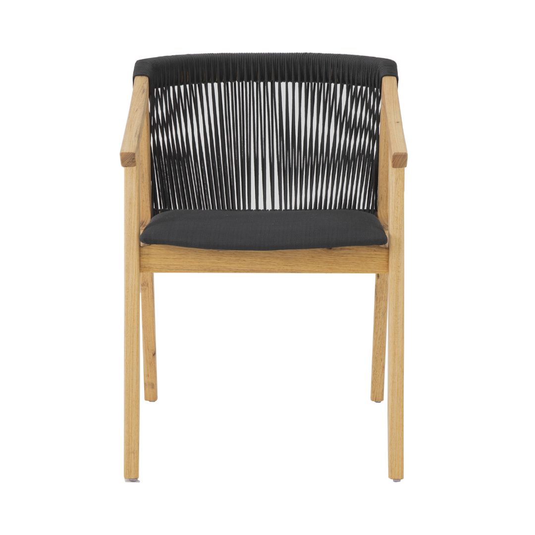Ayron Armchair Freijó Wood Nautical Rope Black Color Upholstered Seat Quaker Fabric Black