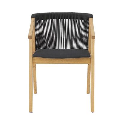Ayron Armchair Freijó Wood Nautical Rope Black Color Upholstered Seat Quaker Fabric Black