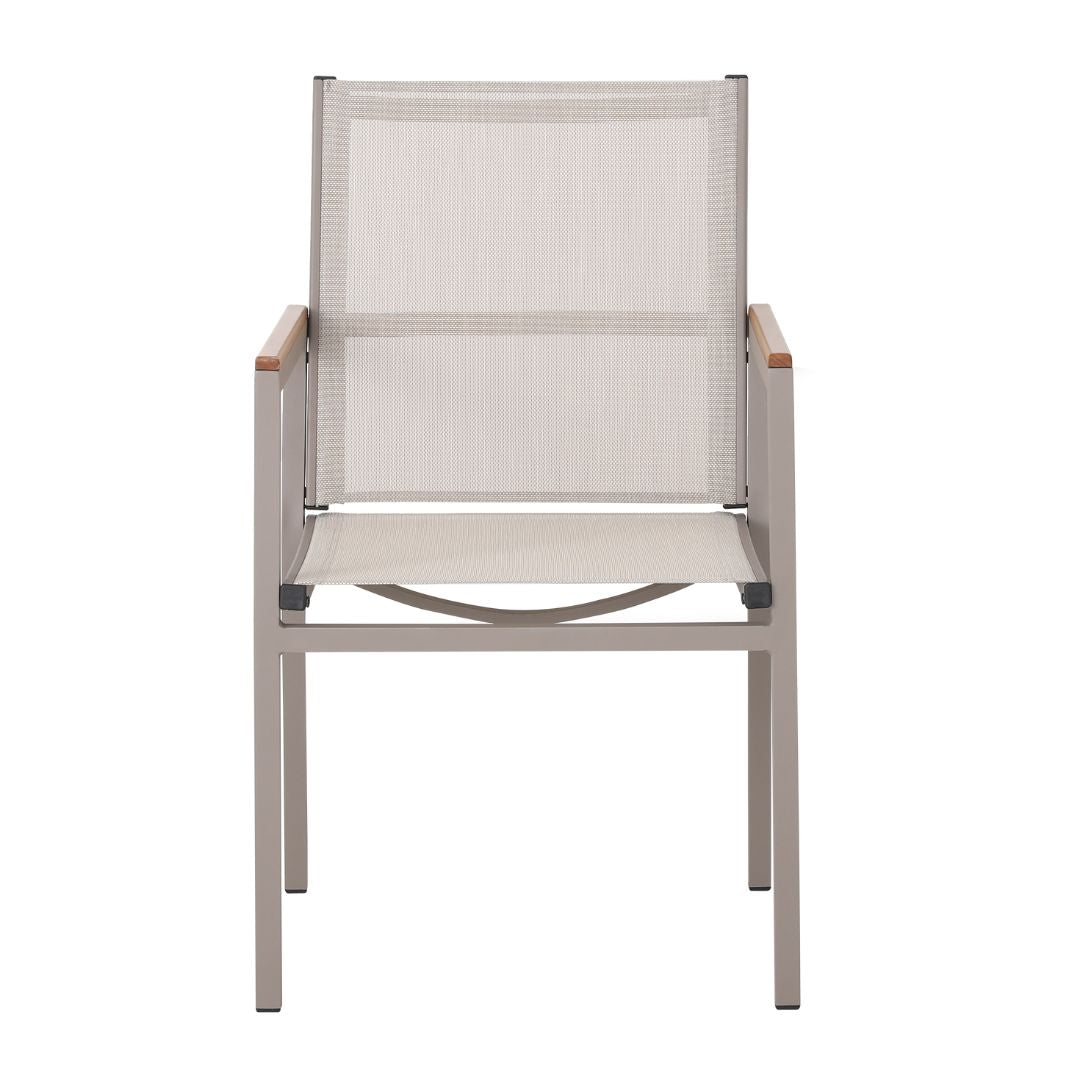 Búzios Armchair Freijó Wood Aluminum Champagne Color Mixed Beige Color Fabric