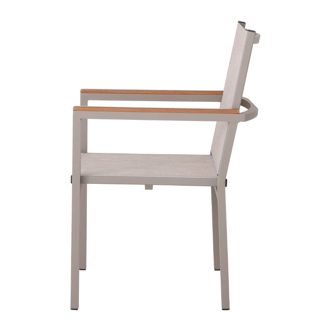 Búzios Armchair Freijó Wood Aluminum Champagne Color Mixed Beige Color Fabric