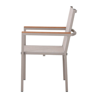Búzios Armchair Freijó Wood Aluminum Champagne Color Mixed Beige Color Fabric