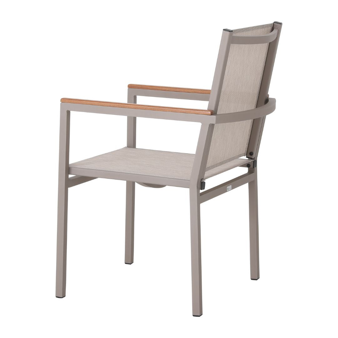 Búzios Armchair Freijó Wood Aluminum Champagne Color Mixed Beige Color Fabric