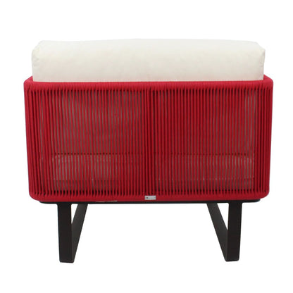 Sillón Catteli de Aluminio Color Marrón Cuerda Náutica Color Rojo Respaldo y Asiento Tapizado Tela Dunas Crema