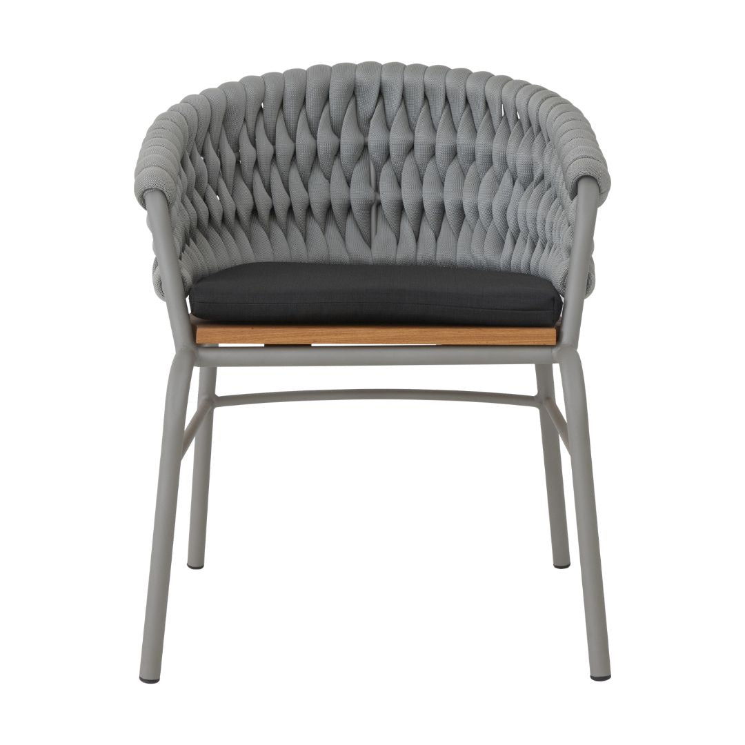 Sillón Desh Freijó Madera Aluminio Color Gris Tejido Náutico Color Plata Asiento Tapizado Tela Quaker Negra