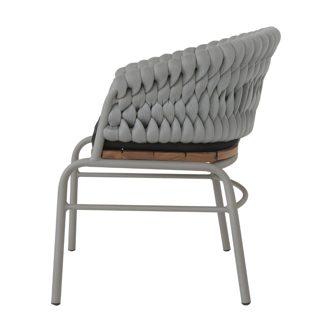 Sillón Desh Freijó Madera Aluminio Color Gris Tejido Náutico Color Plata Asiento Tapizado Tela Quaker Negra