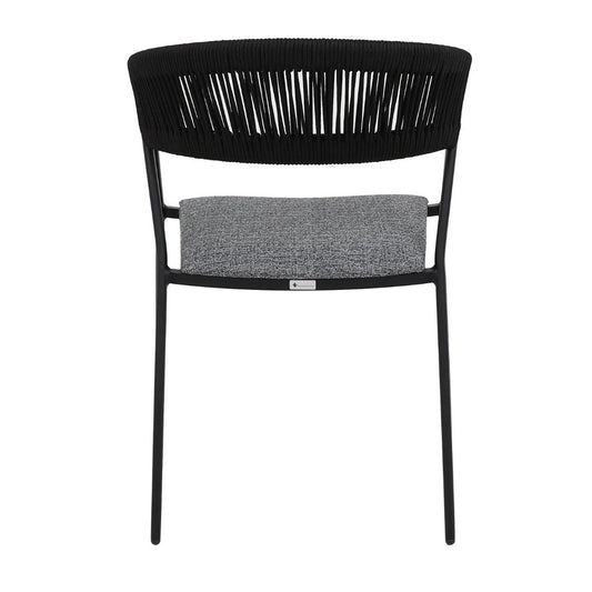 Duda Aluminum Armchair Black Color Nautical Rope Black Color Upholstered Seat Quaker Fabric Mix Gray
