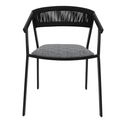 Poltrona Duda Alumínio Cor Preto Corda Náutica Cor Preto Assento Estofado Tecido Quaker Mix Cinza