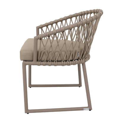 Eros Armchair Aluminum Champagne Color Flat Nautical Rope Ramie Color Upholstered Seat Quaker Beige Fabric