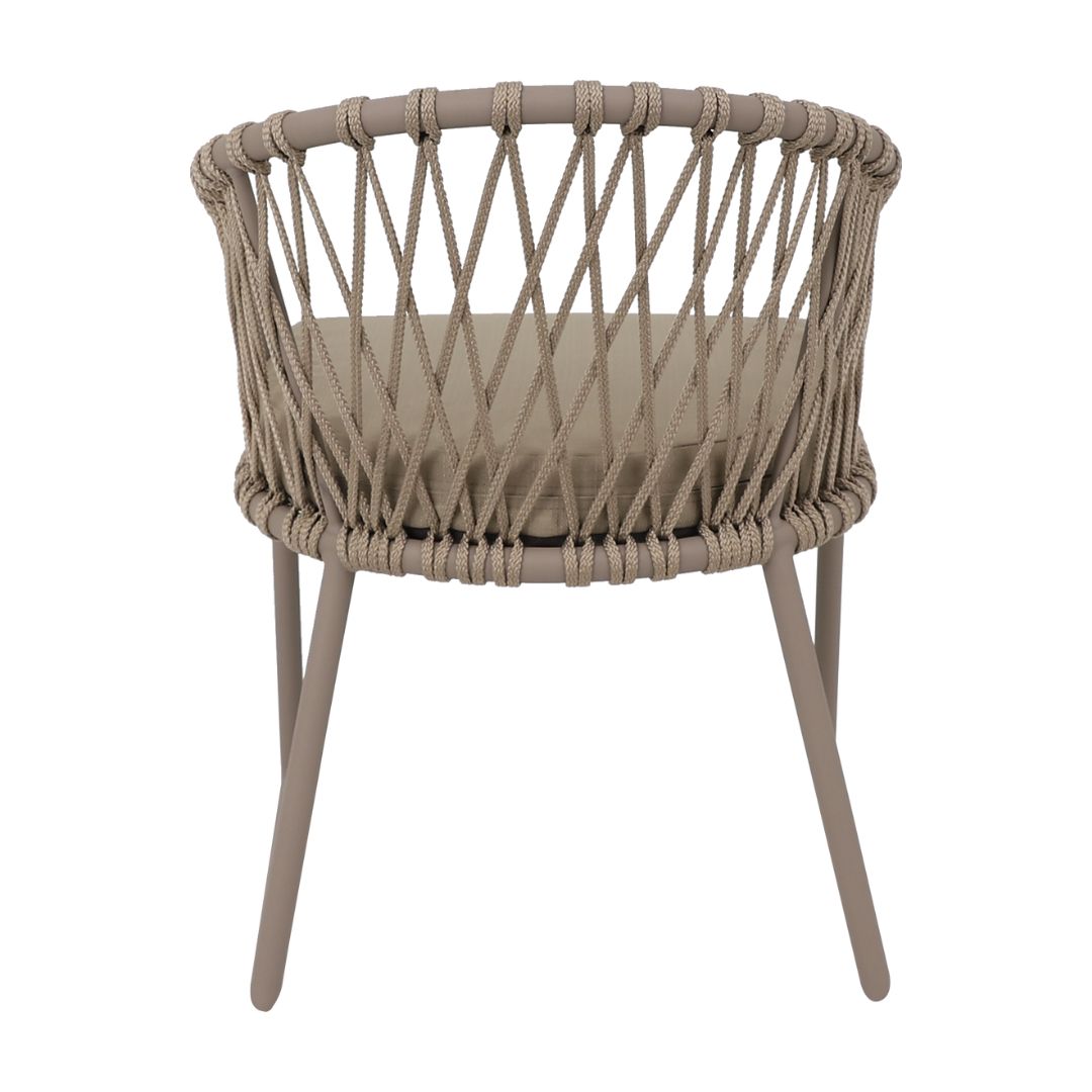 Eros Armchair Aluminum Champagne Color Flat Nautical Rope Ramie Color Upholstered Seat Quaker Beige Fabric