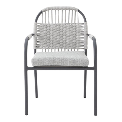 Habana Armchair Aluminum Lead Color Nautical Rope Ice Color Upholstered Seat Boucle White Fabric