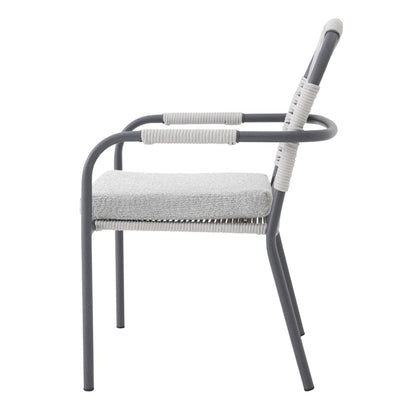 Habana Armchair Aluminum Lead Color Nautical Rope Ice Color Upholstered Seat Boucle White Fabric