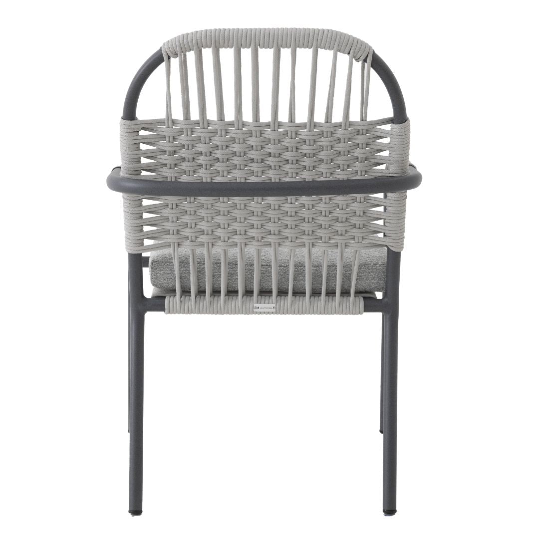 Habana Armchair Aluminum Lead Color Nautical Rope Ice Color Upholstered Seat Boucle White Fabric