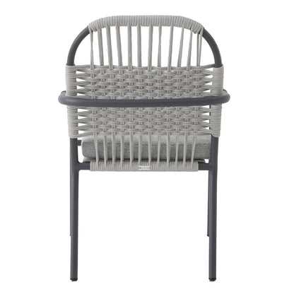 Habana Armchair Aluminum Lead Color Nautical Rope Ice Color Upholstered Seat Boucle White Fabric