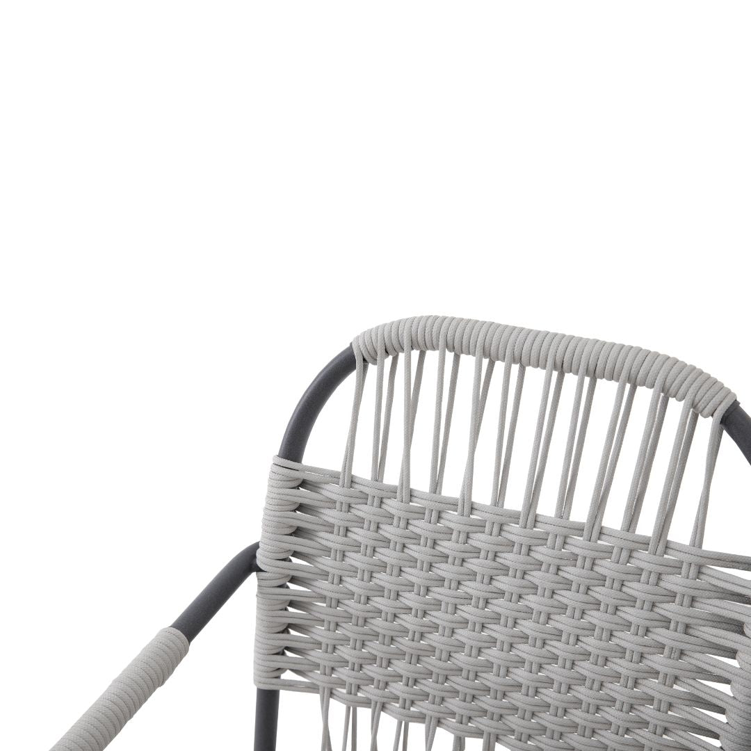 Habana Armchair Aluminum Lead Color Nautical Rope Ice Color Upholstered Seat Boucle White Fabric