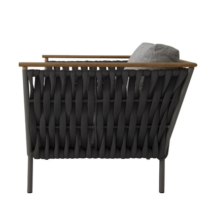 Sillón Lazio Freijó Madera Aluminio Color Gris Tejido Náutico Color Negro Respaldo y Asiento Tapizado Tela Gris Pelícano