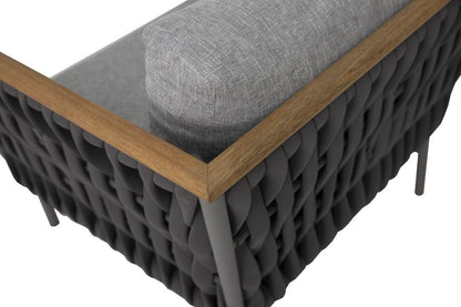 Sillón Lazio Freijó Madera Aluminio Color Gris Tejido Náutico Color Negro Respaldo y Asiento Tapizado Tela Gris Pelícano