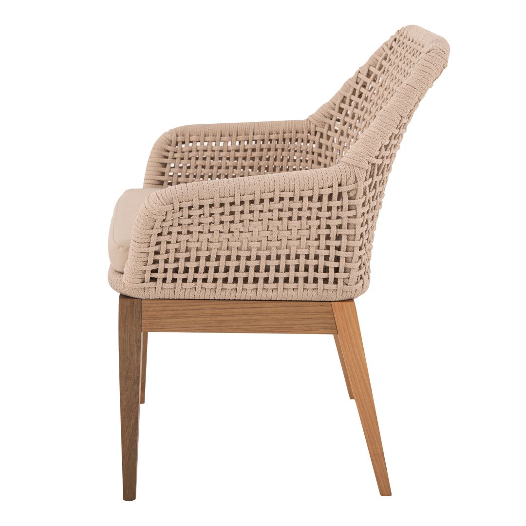 Sillón Luna Freijó Madera Cuerda Náutica Color Arena Asiento Tapizado Tela Quaker Beige