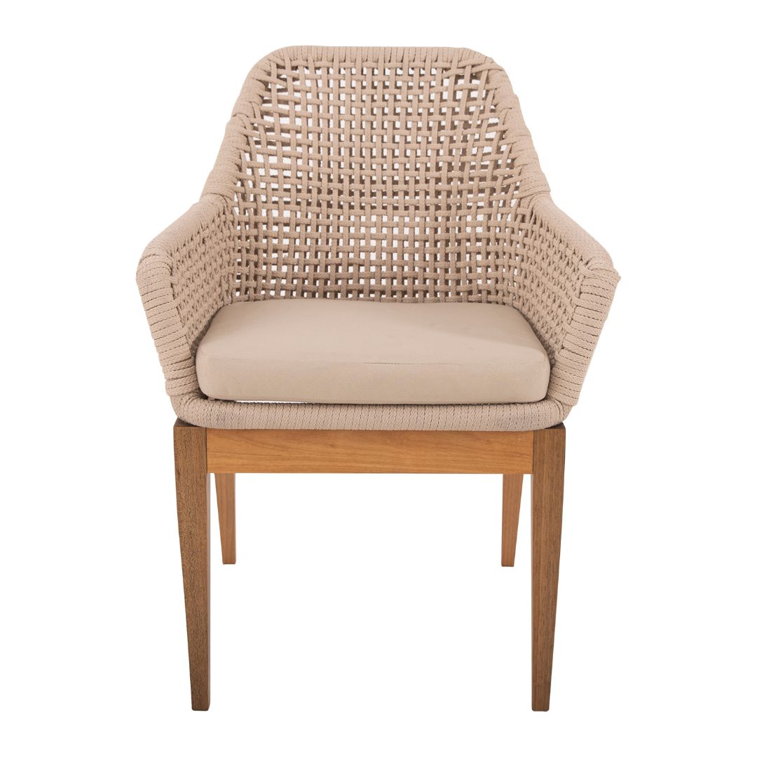 Sillón Luna Freijó Madera Cuerda Náutica Color Arena Asiento Tapizado Tela Quaker Beige