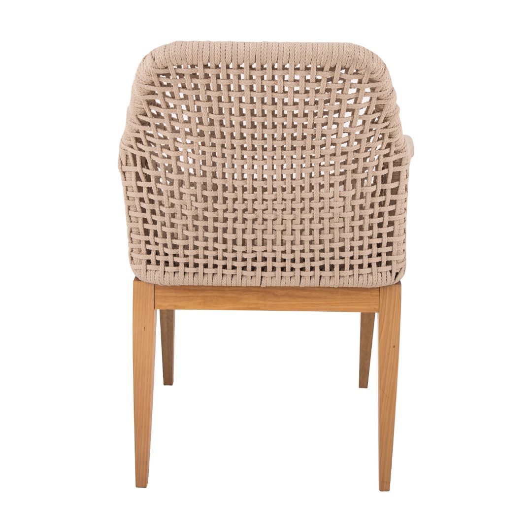 Sillón Luna Freijó Madera Cuerda Náutica Color Arena Asiento Tapizado Tela Quaker Beige