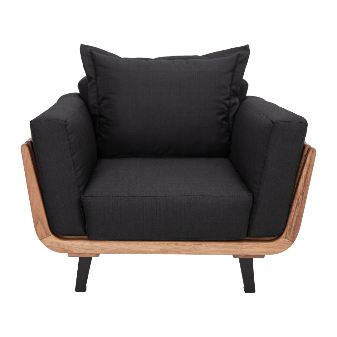 Marbella Armchair Freijó Wood Backrest and Seat Upholstered in Black Quaker Fabric