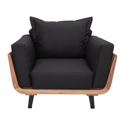Marbella Armchair Freijó Wood Backrest and Seat Upholstered in Black Quaker Fabric