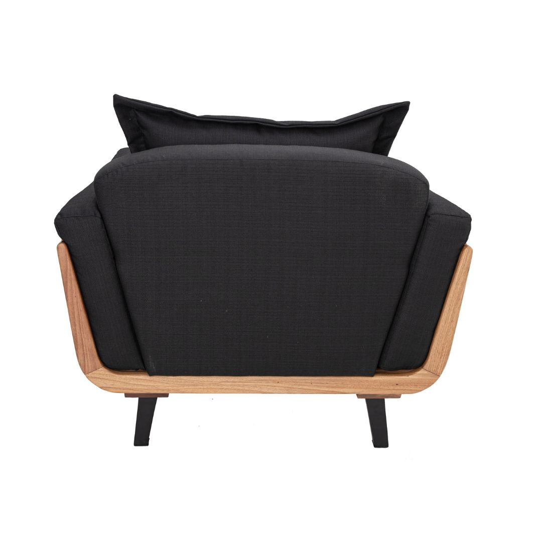 Marbella Armchair Freijó Wood Backrest and Seat Upholstered in Black Quaker Fabric