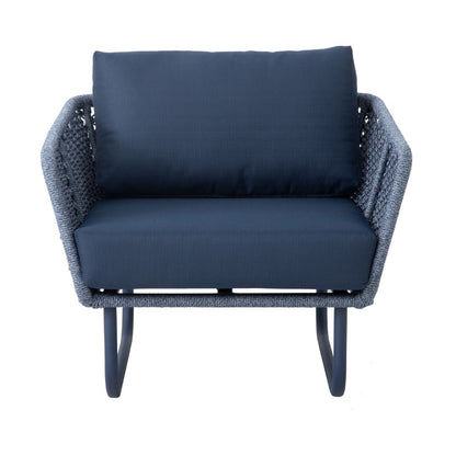Sillón Napole Aluminio Color Azul Cuerda Náutica Azul Mixto Respaldo y Asiento Tapizado Tela Quaker Azul Marino