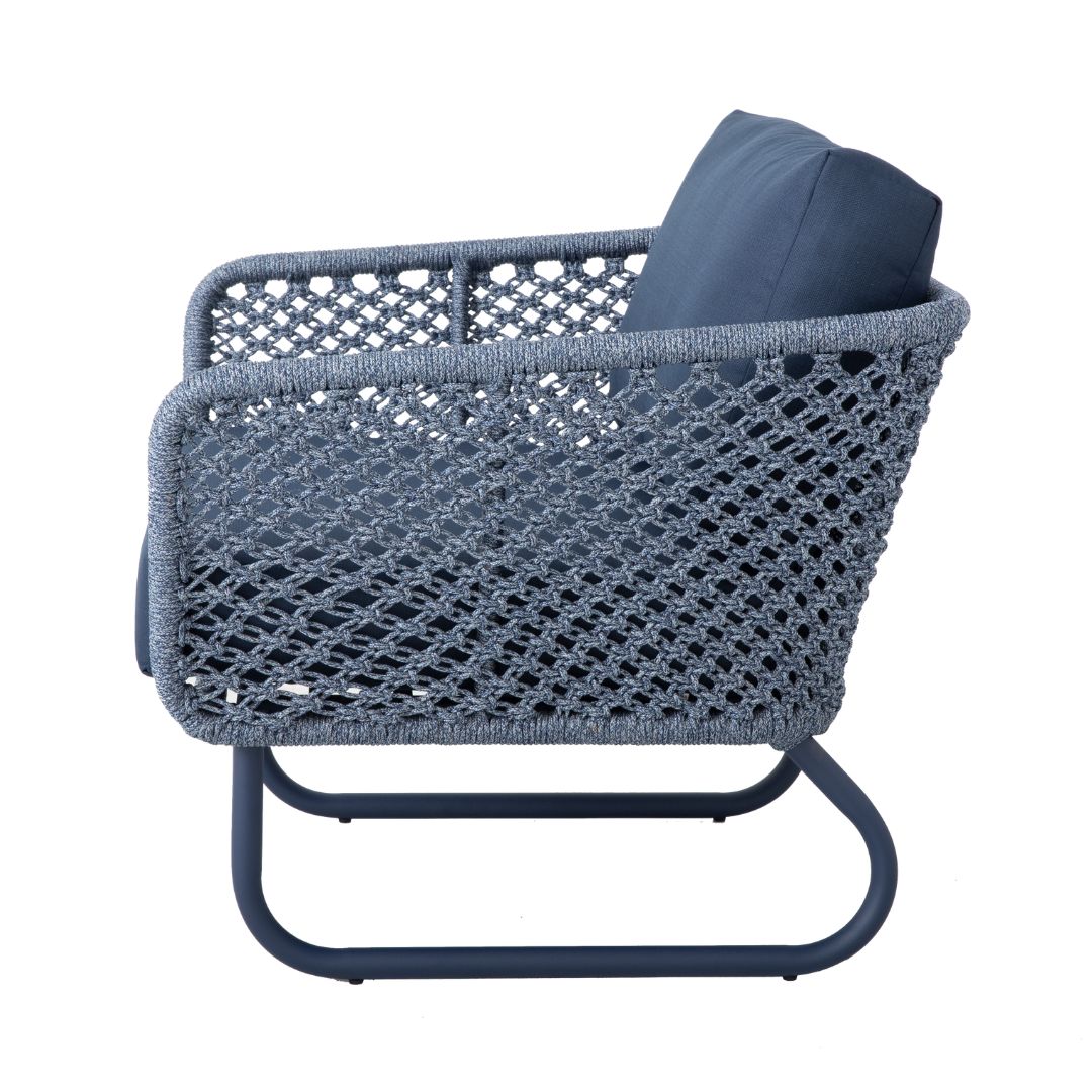 Sillón Napole Aluminio Color Azul Cuerda Náutica Azul Mixto Respaldo y Asiento Tapizado Tela Quaker Azul Marino